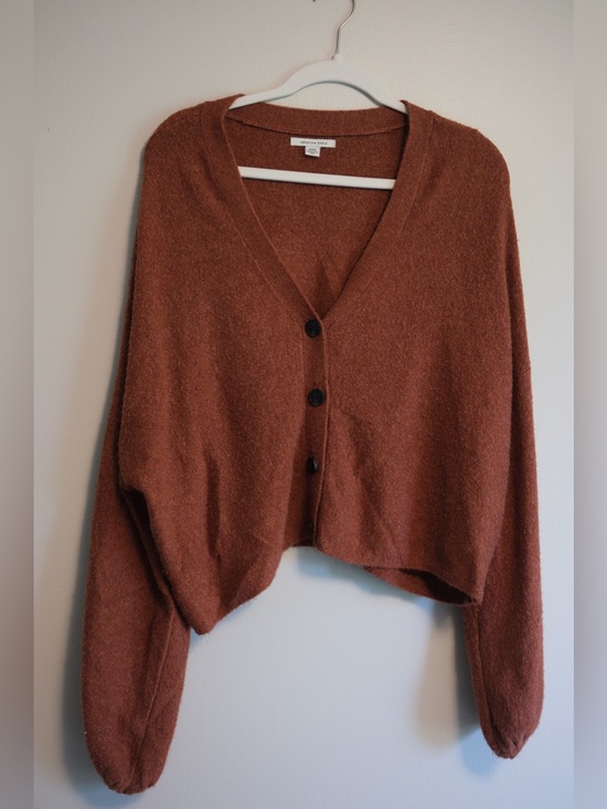 American Eagle Outfitters Sweaters - American Eagle Outfitters Cropped V-Neck Button Cardigan - Rust
